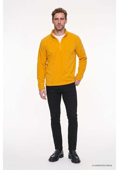 AC&Co / Altınyıldız Classics Erkek Sarı Anti-pilling Tüylenme Yapmayan Standart Fit Dik Yaka Polar Sweatshirt Sarı