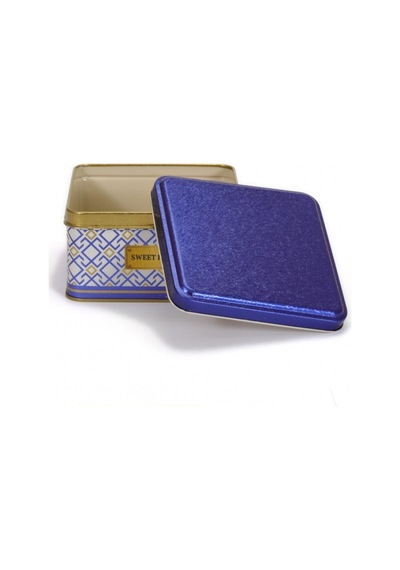 Evle Swt Home Desenli Kare Metal Saklama Kabı Beyaz - Mavi 1.9 L 15.8 x 15.8 x 8 CM Beyaz - Mavi