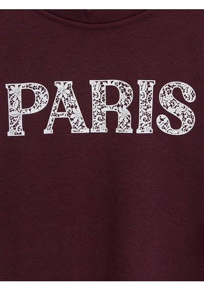 LC Waikiki Lcw Kids Mürdüm Kalın Paris Baskılı Kız Çocuk Sweatshirt Bordo