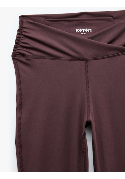 Koton Slim Fit Yüksek Bel Büzgülü İspanyol Paça Spor Tayt Mürdüm 7wak40219nk 61x
