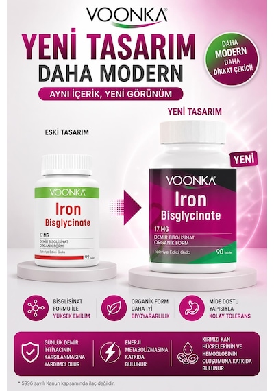 Voonka Iron Bisglycinate 90 Tablet 2 Adet