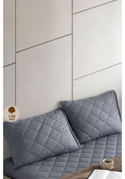 Formeya Pamukkale Alez Gri %100 Pamuk Kapitone Yastık Koruyucu Alez 2 Adet 50X70