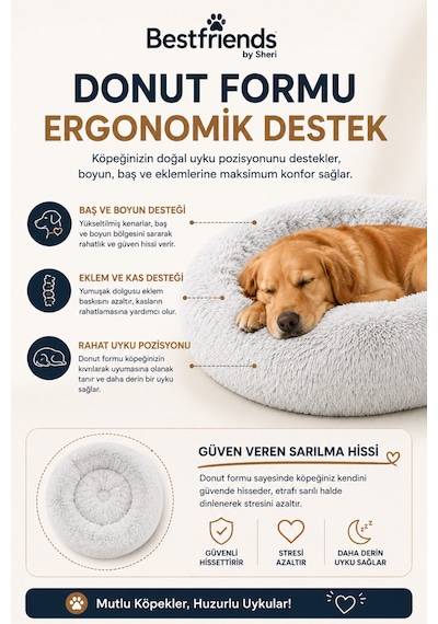 Best Friends By Sheri Donut Shag Frost Kedi Köpek Sakinleştirici Yuvarlak Peluş Yatak