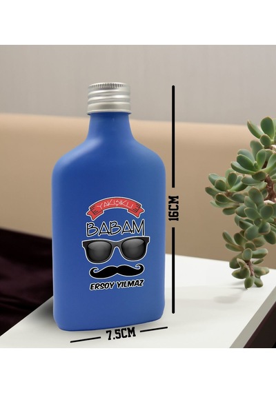 Bk Gift Kişiye Özel İsimli Baba Temalı Mavi Tasarım Cam Şişe Kolonya 200 ML 7