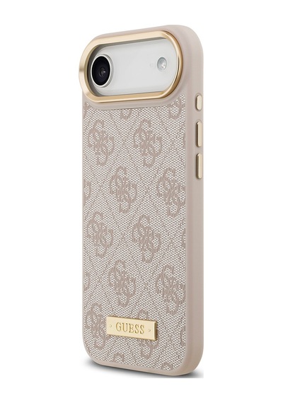 Apple Uyumlu iPhone 17 Air Kılıf Guess Lisanslı M-safeli 4g Desenli Pu Metal Plaka Klasik Logolu Pembe Pembe