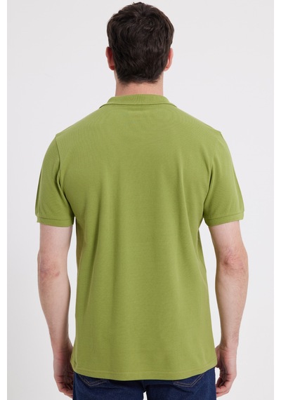 Tudors Erkek Slim Fit Dar Kesim %100 Pamuk Yeşil Polo Yaka Tişört-46201 Yeşil