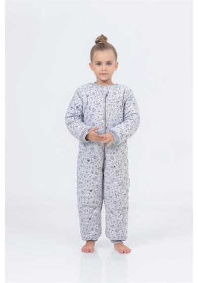 Cantoy Kız Erkek Çocuk Kalın Elyaf Dolgulu Premium Kalite 2.5 Tog Desenli Uyku Tulumu Açık Gri