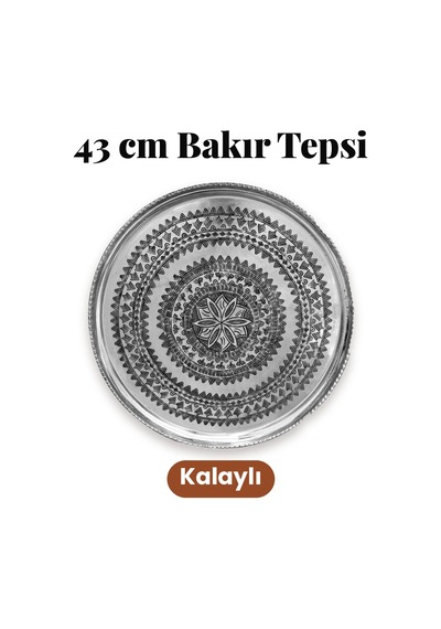 Binbir Trend 43 Cm El İşlemeli Otantik Desenli Kalaylı Urfa Bakır Tepsi Tps-0777 Gümüş