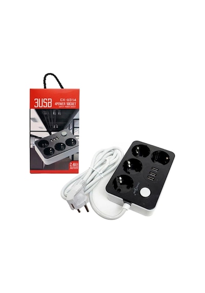 Akım Koruyuculu 3usb Port Hızlı Şarjlı 4lü Priz-429 0