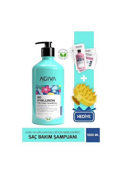 Agiva 8D Hyaluron Kuru Ve Kırılgan Saçlar İçin Nemlendirici Saç Bakım Şampuanı 1 L