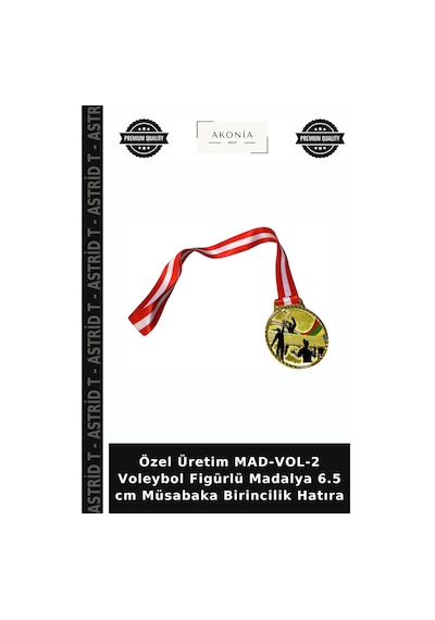 Özel Üretim Mad-vol-2 Voleybol Figürlü Madalya 6.5 Cm Müsabaka Birincilik Hatıra Çok Renkli