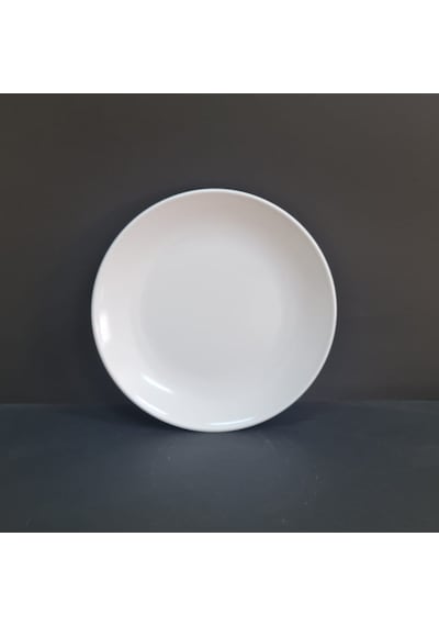 12 Adet Standart Düz Melamin Tatlı & Yemek Servis Tabağı 21 Cm - Beyaz Beyaz