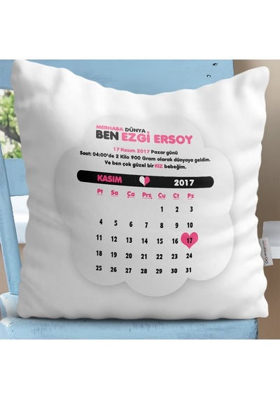 Kişiye Özel Takvimli Doğum Hatırası Kız Bebek Dekoratif Beyaz Yas (246563026)