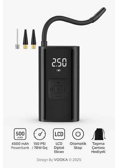 Taşınabilir Dijital Hava Pompası 150 Psı 4500 Mah Kompresör Araba,bisiklet,motor Top & Şişme