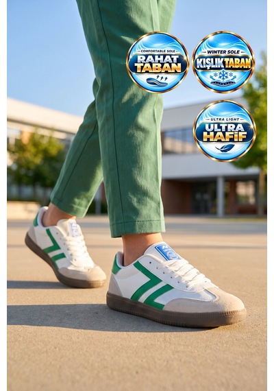 Lento Beyaz-yeşil Bağcıklı Hafif Rahat Unisex Yürüyüş Ve Spor Ayakkabı Sneaker 234750 Beyaz - Yeşil