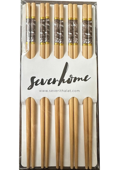 Desenli Yıkanabilir Kore Japon Çin Bambu Chopsticks Yemek Çubuğu - 24 Cm. - 5 Çiftlik 10 Paket