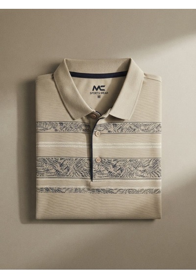 Maccali Erkek Bej Büyük Beden Çizgili Polo Yaka Tişört