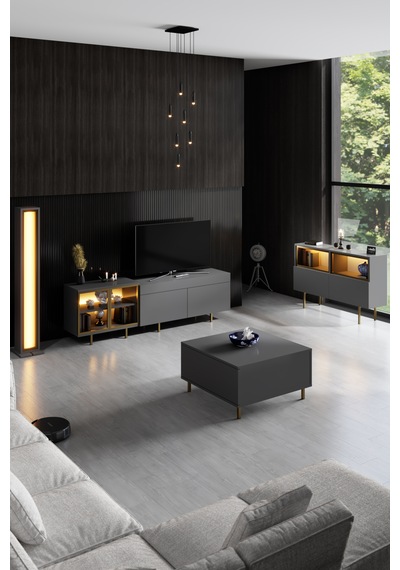 Vienna Gold Demir Ayaklı Rgb Led Işık Sistemli Antrasit Tv Ünitesi Tv Sehpası Antrasit - Altın Vienna Gold Demir Ayaklı Rgb Led Işık Sistemli Antrasit Tv Ünitesi Tv Sehpası Antrasit - Altın
