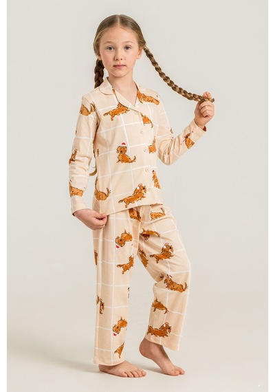 Rolypoly Kız Çocuk Cute Puppy Krem Gömlek Pijama Takımı Rp3908-c-v1 Rp3908-c-v1