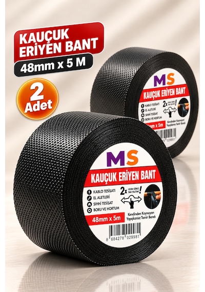 2 Adet Kauçuk Eriyen Bantı Siyah 48 Mm X 5 Metre Elektrikçi Kablo Boru Hortum İzolasyon Tamir Bandı