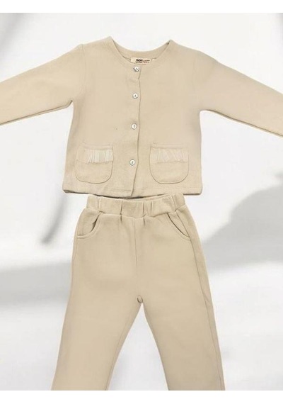 Zekids Kız Bebek Kışlık Kaşkorse Hırkalı Pantolonlu Takım-14425 Bej