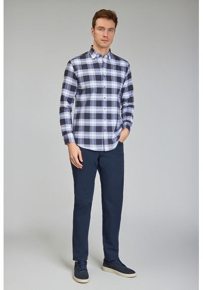 Bisse Modern Fit Paşa Yaka Ekose Lacivert Erkek Gömlek Gmeks12300300 D39 Lacivert