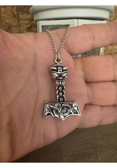 Viking Mitolojisi Thor Un Çekici Mjölnir Figürlü Unisex Kolye 60 Cm Zincirli, Güç Koruma Sembolü Çok renkli