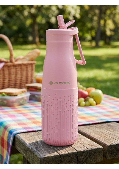 Puccon Pipetli 500 Ml Pembe Paslanmaz Çelik Matara/suluk - Silikon Gövde Yağmur - 50015