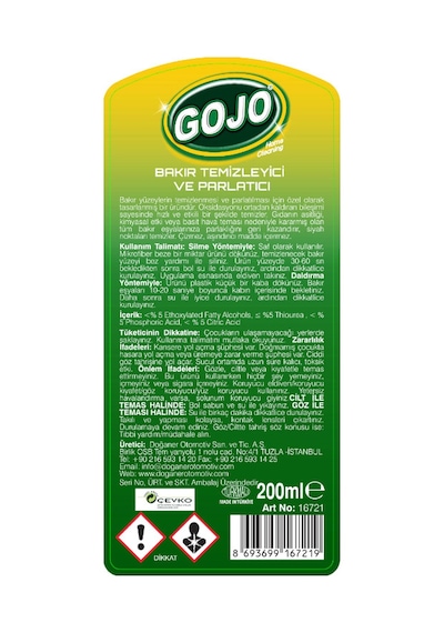 Gojo Bakır Temizleyici Ve Parlatıcı 200 Ml