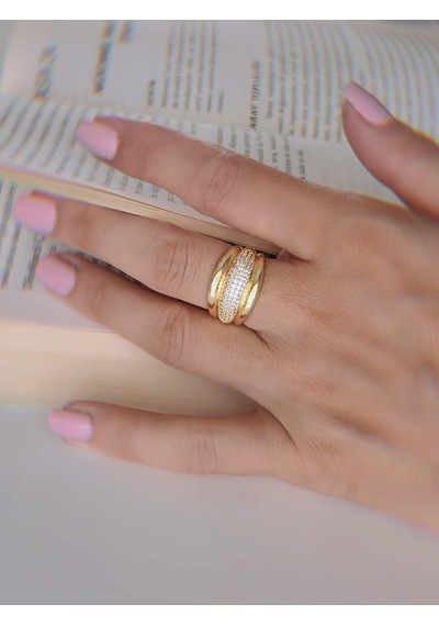 Bombeli Zirkon Taşlı Model Ayarlanabilir Gold Altın Renkli Yüzük Gold