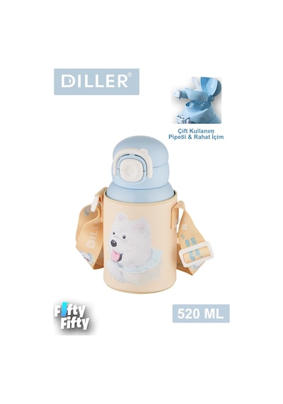 Dıller 520 Ml Tek Kapak Çift Kullanım Pipetli/pipetsiz Kılıflı-askılı Çelik Su Matarası -ffdıllerd9241 Mavi