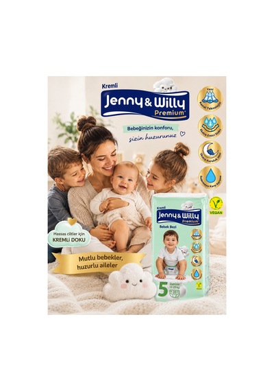Jenny & Willy Premium Kremli Bebek Bezi 5 Numara Junior 12-25 Kg 30 Adet Süper Emici ve Sızdırmaz