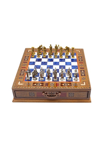 Saklamalı - 181 - Satranç Roma Oymalı Sc38s - 32cm, Mavi Tahta - Muratech - - Sc32m