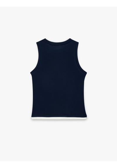 Koton Renk Kontrastlı Katmanlı Slim Fit Bisiklet Yaka Kolsuz Fitilli Bluz Lacivert 6sak10069ek