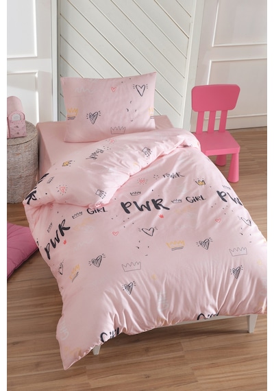Tek Kişilik Pamuklu Nevresim Takımı 3 Parça Power Desen Pembe / Yumuşak Dokulu Pembe