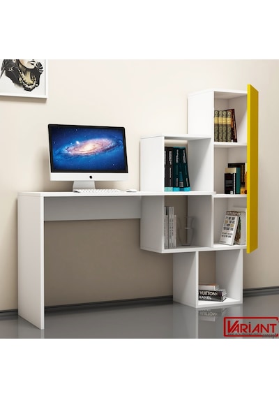 Variant Variant Açelya Kitaplıklı Çalışma Masası Beyaz-Sarı Variant Variant Açelya Kitaplıklı Çalışma Masası Beyaz-Sarı