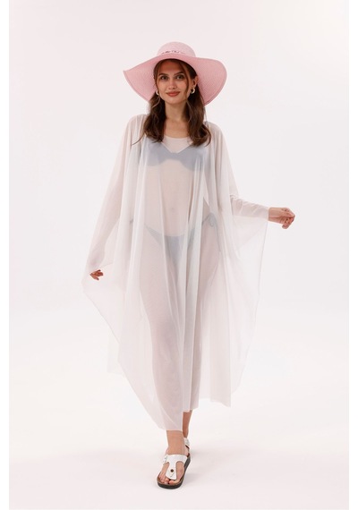 Tarzını Seç Kimono Pareo - Tesettür Pareo - Esnek Likralı Tül Beyaz 240x135 Cm Çok Renkli