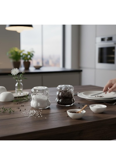 2'li Şeffaf Cam Tuzluk Ve Biberlik Seti - Bubble Küre Desenli Alttan Dolumlu Minimalist Baharatlık 5 Cm Diğer