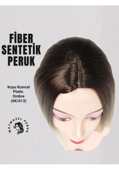 Koyu Kumral Platin Ombre Kısa Fiber Sentetik Peruk