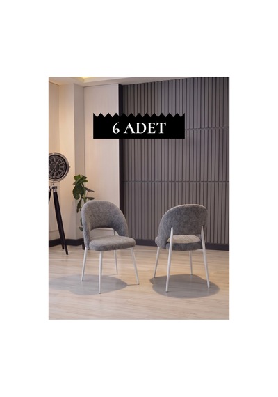 Ay Sandalye 6 Adet - Kalve Kumaş / Beyaz Ayak Gri Gri