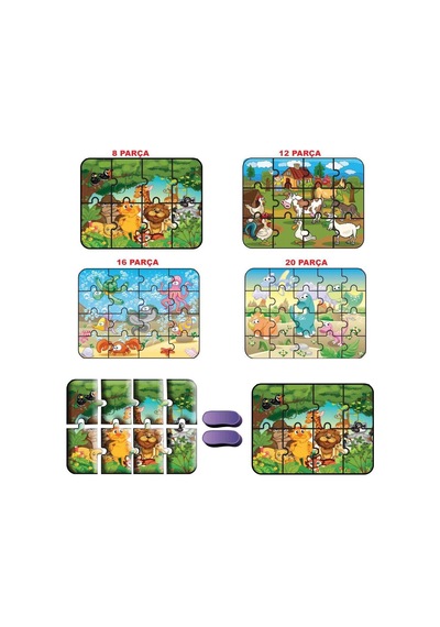1481 Dıytoy Süper Renkli 4'lü Puzzle - Hayvanlar / 8+12+16+24 Parça Puzzle Standart