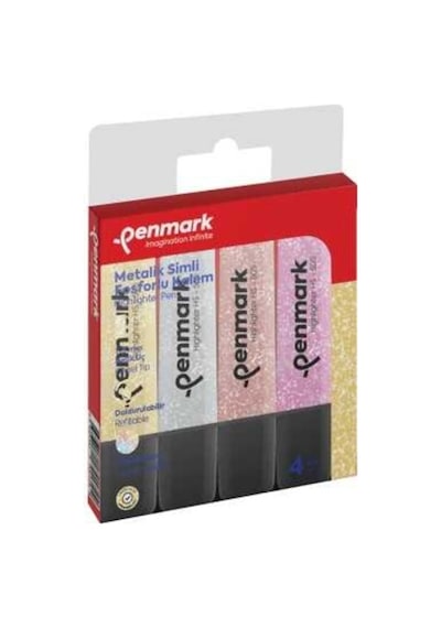 Penmark Simli Fosforlu Kalem Seti 4lü - 3 Adet Çok Renkli