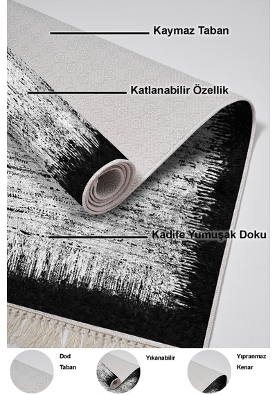Dekoreko Kaymaz Taban Djt 3 Lü Banyo Paspas Takımı Trend Karışık Modern 1342 Siyah