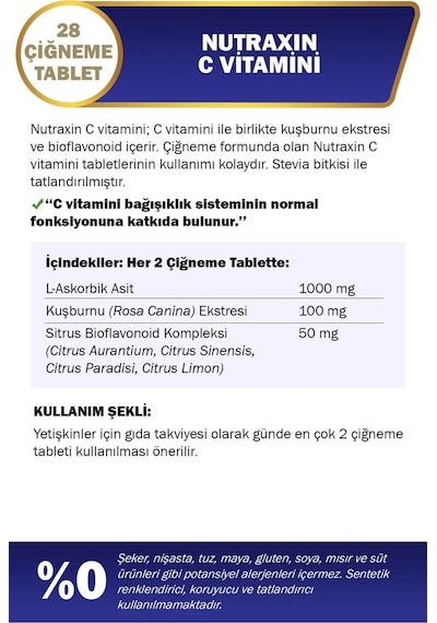 Nutraxin Vitamin C 28 Çiğneme Tableti