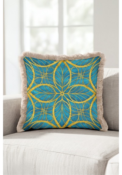 Geometrik Art Deco Mavi Mandala Saçaklı Yastık Kılıfı - Turkuaz Etnik Krem Püsküllü Kırlent Kılıfı Kayıp Esinti Halo Geometrik Art Deco Mavi Mandala Saçaklı Yastık Kılıfı - Turkuaz Etnik Krem Püsküllü Kırlent Kılıfı Kayıp Esinti Halo