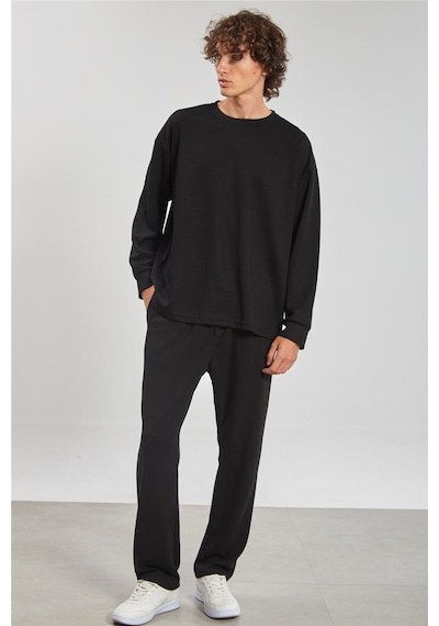 Barrels And Oıl Bisiklet Yaka Erkek Sweatshirt- Siyah Siyah