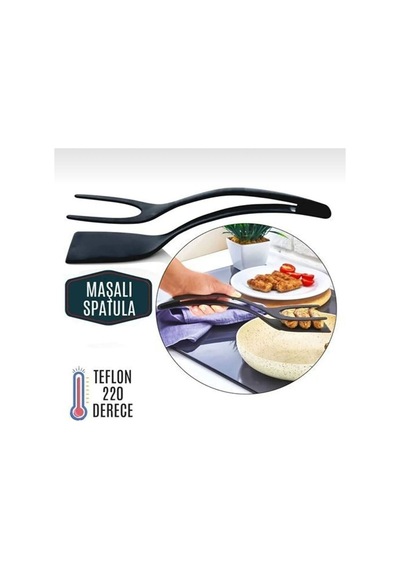 Yanmaz Yapışmaz Teflon Maşalı Spatula Silikon Siyah Diğer