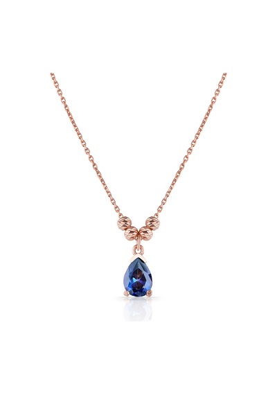 925 Ayar Gümüş Rose Gold Kaplama 43 Cm Safir Rengi Zirkon Taşlı Kadın Kolye