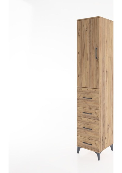 Hyperion Dolap 3 Raflı 4 Çekmeceli Tek Kapaklı 44x44x221 Çam-çam Çam