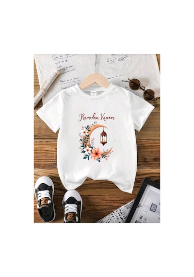 Stil-x Ramazan Bayramı Baskılı Kız Çocuk Tshirt, %100 Pamuklu Kumaş Beyaz-8